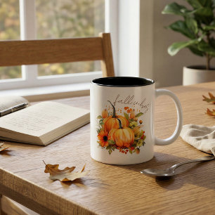 Tasse 2 Couleurs Vibes de l'automne personnalisées Citrouille Flora