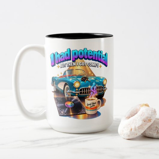 Tasse 2 Couleurs Vie Confortable Humour J'avais du Potentiel Mais J (Avec donut)