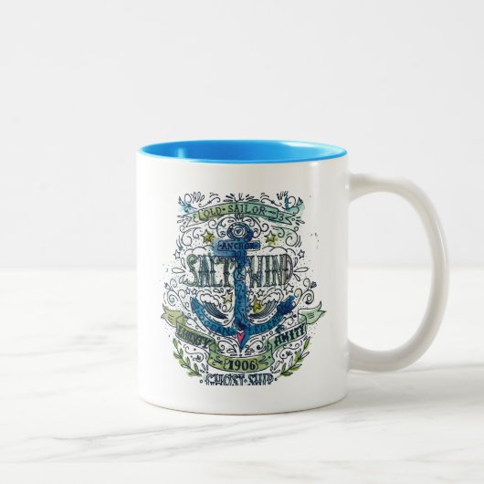 Tasse 2 Couleurs Vieille affiche d'Ancre de marin (Droit)
