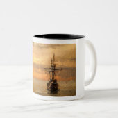 Tasse 2 Couleurs Vieux bateau Voilier au coucher du soleil (Devant droit)