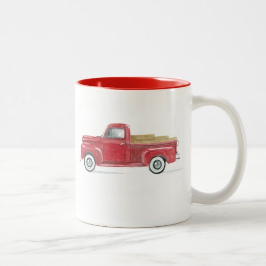 Tasse 2 Couleurs Vieux camion rouge (Droit)