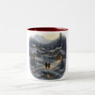 Tasse 2 Couleurs Village de Noël hivernal rétro Montagne Pins