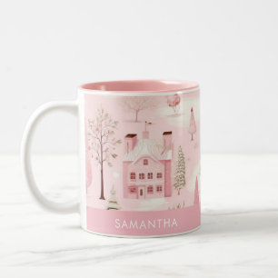 Tasse 2 Couleurs Village rose Musique de Noël d'hiver