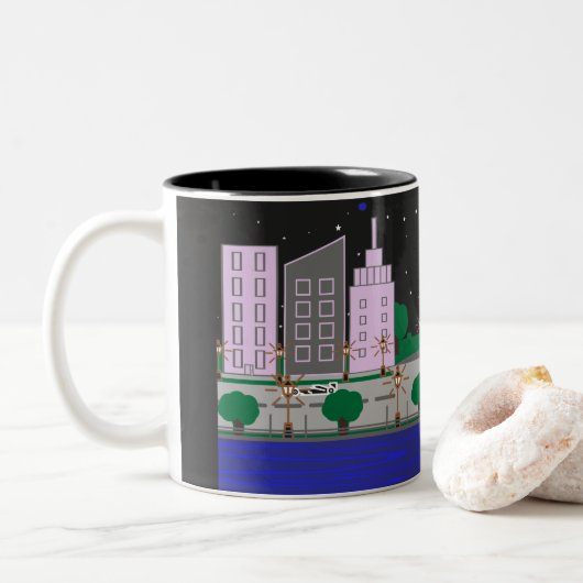 Tasse 2 Couleurs Ville nocturne (Avec donut)