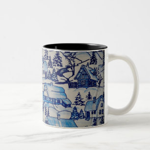 Tasse 2 Couleurs Vintage Blue Christmas Village