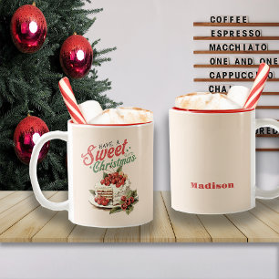 Tasse 2 Couleurs Vintage Christmas Sweet Cake Nom personnalisé