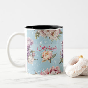 Tasse 2 Couleurs Vintage Floral Personnalisé Peony Motif