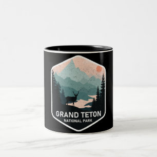 Tasse 2 Couleurs Vintage Grand Teton National Park Deer Mountains