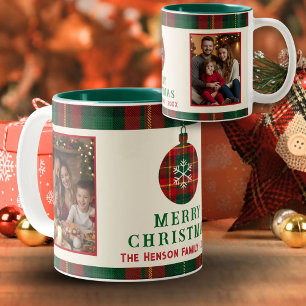 Tasse 2 Couleurs Vintage Noël Rouge Vert Tartan Plaid 2 Photos