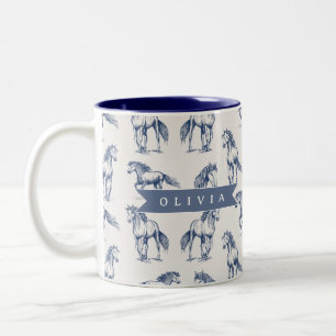 Tasse 2 Couleurs Vintage Personnalisé Cheval Bleu Classique Campagn