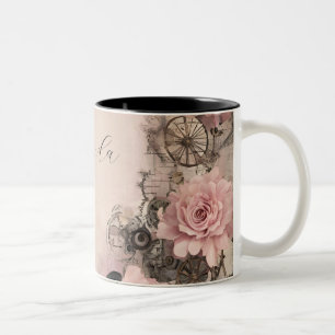 Tasse 2 Couleurs Vintage Steampunk Boho rose et noir Floral