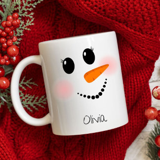 Tasse 2 Couleurs Visage de Bonhomme de Neige Heureux avec Cils Rose