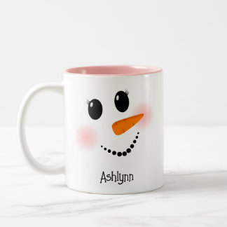 Tasse 2 Couleurs Visage de Bonhomme de Neige Heureux avec Cils Rose