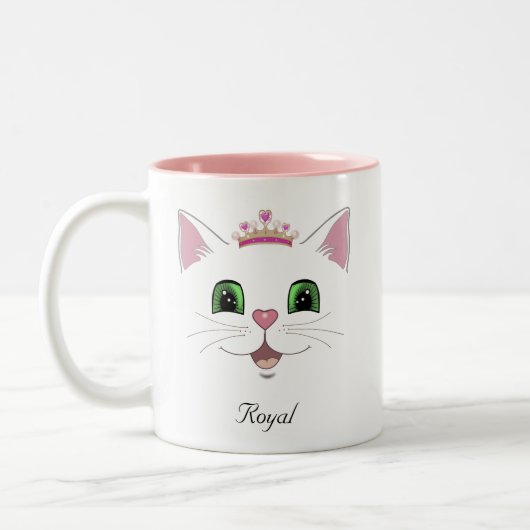Tasse 2 Couleurs Visage de chat mignon royal & calligraphie (Gauche)