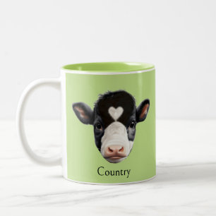Tasse 2 Couleurs Visage de vache sur fond vert citron