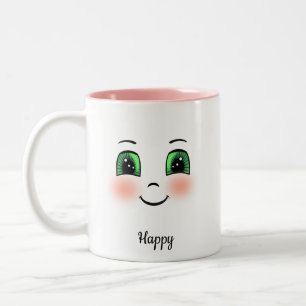 Tasse 2 Couleurs Visage heureux avec rougeur mignon sur fond blanc
