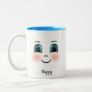 Tasse 2 Couleurs Visage heureux avec rougeur mignon sur fond blanc
