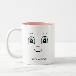 Tasse 2 Couleurs Visage Heureux avec Texte Personnalisé & Monogramm
