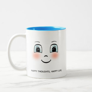 Tasse 2 Couleurs Visage heureux mignon avec texte personnalisé