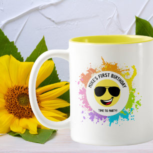 Tasse 2 Couleurs Visage Joyeux Mignon, Lunettes d'Aviateur, Anniver
