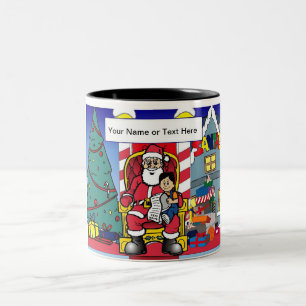Tasse 2 Couleurs Visite de père Noël - Caricature de garçon par Pri