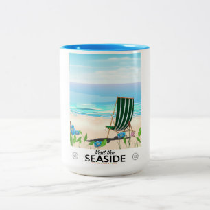 Tasse 2 Couleurs Visitez l'affiche de voyage vintage de bord de mer