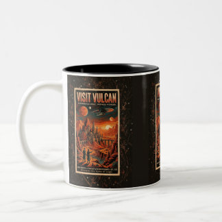 Tasse 2 Couleurs Visitez Vulcan - Affiche de voyage galactique rétr