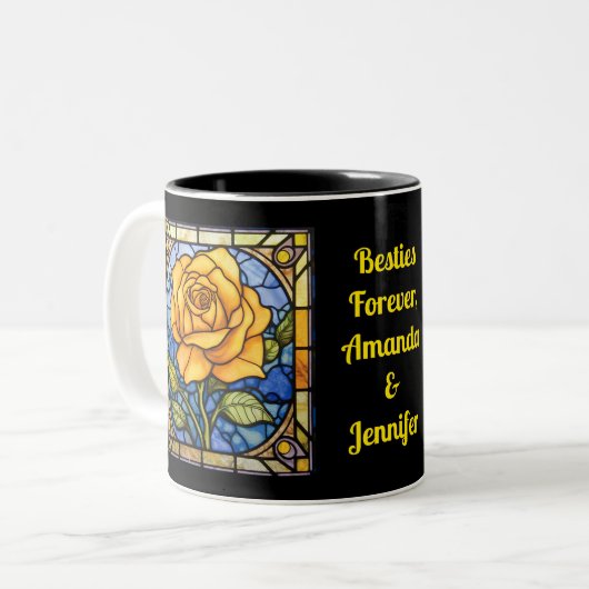 Tasse 2 Couleurs Vitrail Rose jaune Meilleurs amis (Devant gauche)