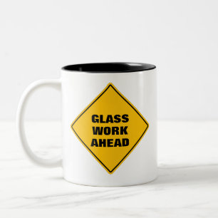 Tasse 2 Couleurs Vitre jaune amusant travailler en avant prudence p