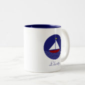 Tasse 2 Couleurs Voilier Yacht & Liberty Calligraphie (Devant droit)