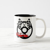 Voiture et drapeaux de course rouges