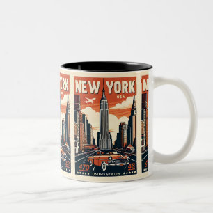 Tasse 2 Couleurs Voitures anciennes classiques pont de Brooklyn New