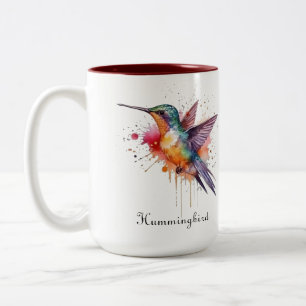 Tasse 2 Couleurs Vol de couleurs, colibri à l'aquarelle personnalis