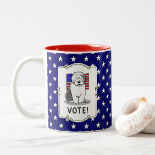 Tasse 2 Couleurs Votez ! Vieux anglais Sheepdog Grey 1 mignon polit