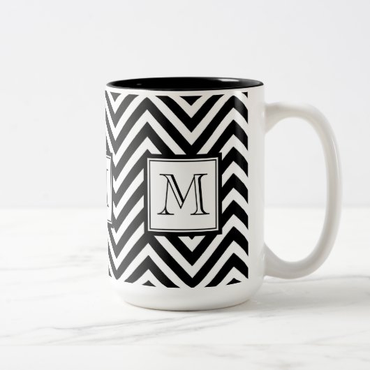 TASSE 2 COULEURS VOTRE MONOGRAMME, CHEVRON NOIR (Droit)