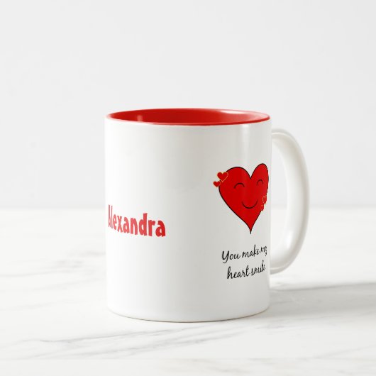 Tasse 2 Couleurs Votre nom coeur souriant (Devant droit)