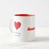 Tasse 2 Couleurs Votre nom coeur souriant (Devant gauche)