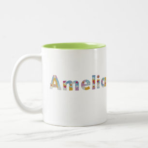 Tasse 2 Couleurs Votre nom en lettres florales artistiques / Amelia