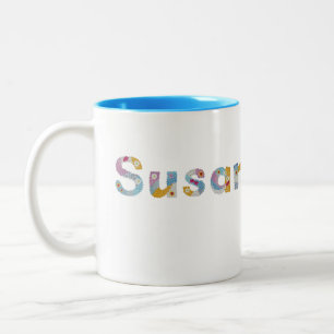 Tasse 2 Couleurs Votre nom en lettres florales artistiques / Susan