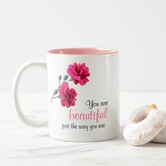 Tasse 2 Couleurs Vous Êtes Beau Comme Vous Êtes Une Fleur Rose (Avec donut)