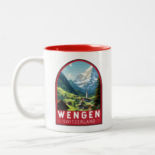 Tasse 2 Couleurs Wengen Suisse Travel Art Vintage