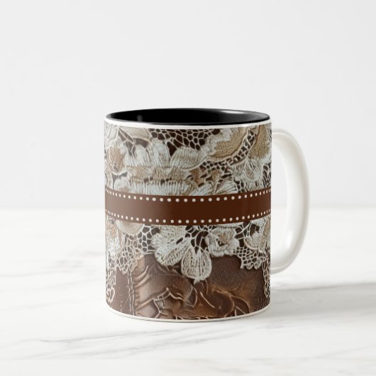 Tasse 2 Couleurs Western Country Leather n dentée Nom initial (Devant droit)