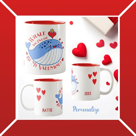 Tasse 2 Couleurs Whale You Please be My Valentine ?