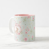 Tasse 2 Couleurs Whimsical Bunny Teapot Floral Spring (Devant gauche)
