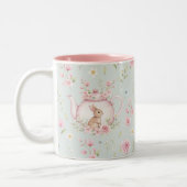 Tasse 2 Couleurs Whimsical Bunny Teapot Floral Spring (Gauche)