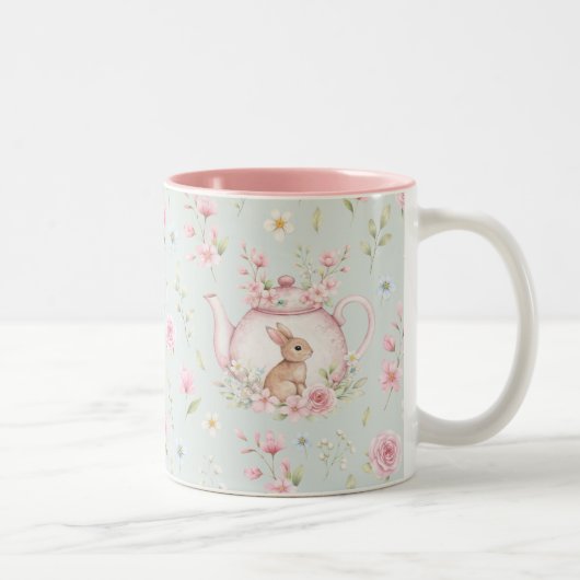 Tasse 2 Couleurs Whimsical Bunny Teapot Floral Spring (Droit)