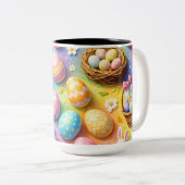 Tasse 2 Couleurs Whimsical Easter bunny and colourful egg pattern c (Devant droit)