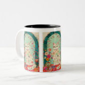 Tasse 2 Couleurs Whimsical Floral Meadow Cat Art (Devant gauche)