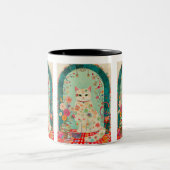 Tasse 2 Couleurs Whimsical Floral Meadow Cat Art (Centre)