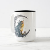 Tasse 2 Couleurs Whimsical Moonlit Cat Art (Devant gauche)